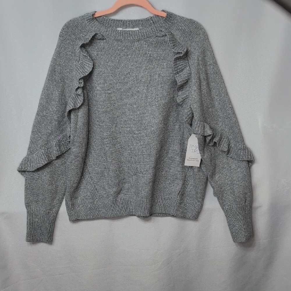 Time and Tru Gray Ruffle Sweater
